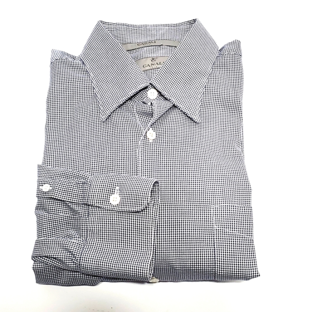 Canali Black & White Geometric Pattern Men's Long Sleeve Casual Shirt XL